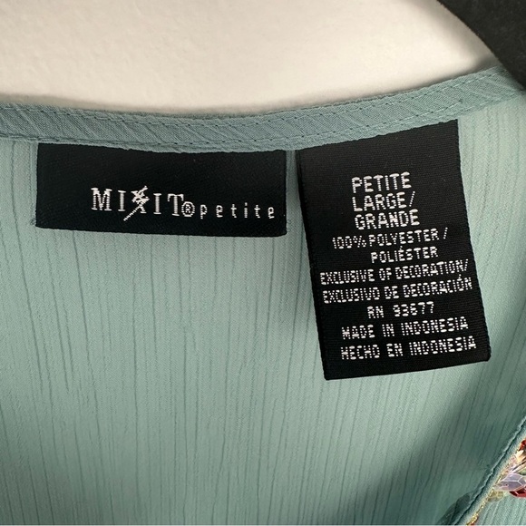Mix it Petite Women’s Top Size Large Green Sheer Embroidered Sequin Maximalist - Picture 10 of 10